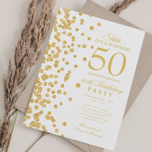 Elegant Gold Glitter Surprise 50th Birthday Invitation