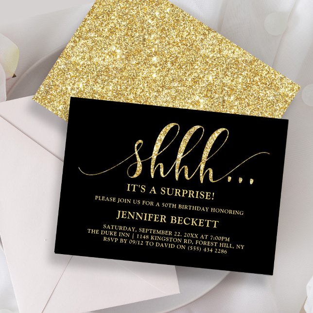 Elegant Gold Glitter Surprise Birthday Party Invitation (Creator Uploaded)