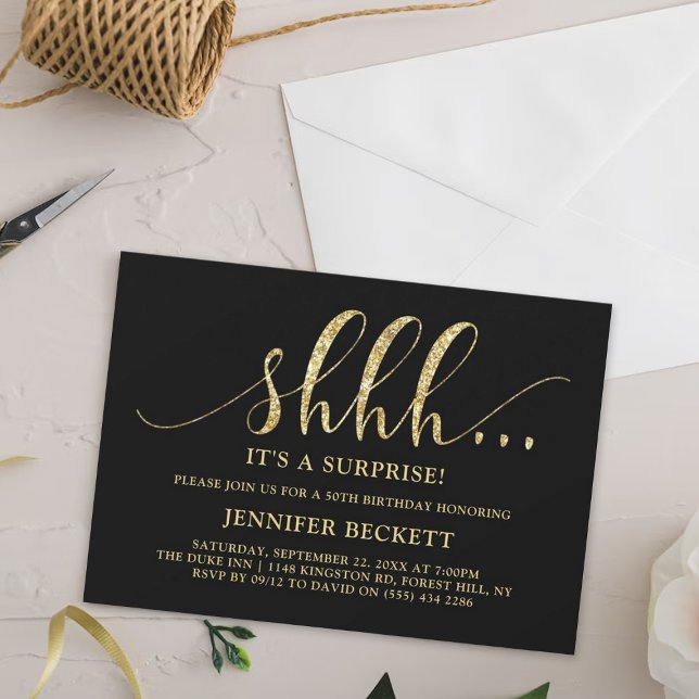 Elegant Gold Glitter Surprise Birthday Party Invitation (Creator Uploaded)