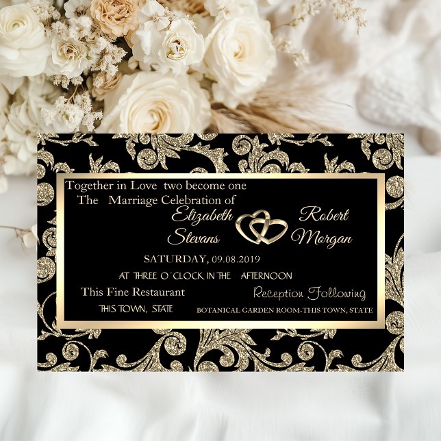 Elegant Gold Glitter Swirls, Frame Wedding Invitation (Creator Uploaded)