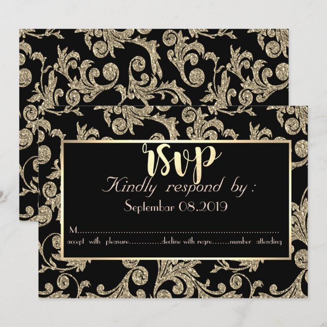 Elegant Gold Glitter Swirls  RSVP Card (Front/Back)