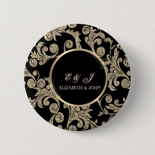 Elegant Gold Glitter Swirls Wedding 6 Cm Round Badge (Front)