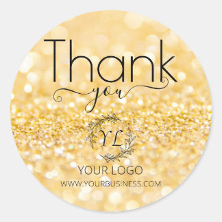 Elegant Gold Glitter Thank You - Add Logo Classic Round Sticker