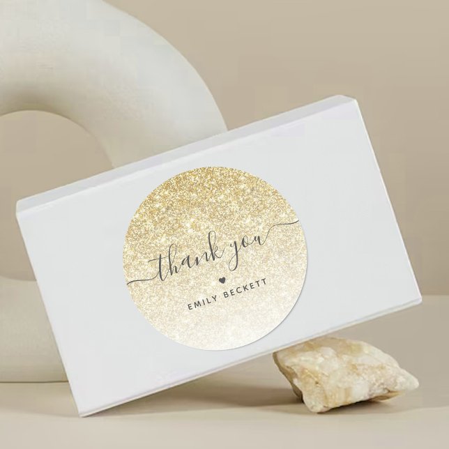 Elegant Gold Glitter Thank You Classic Round Sticker (Creator Uploaded)