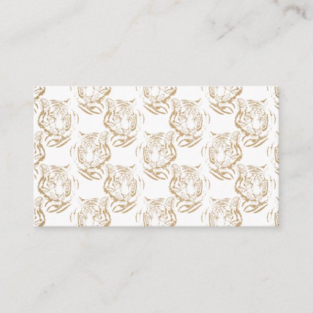 Elegant Gold Glitter Tiger Print White Design Business Card (Front)