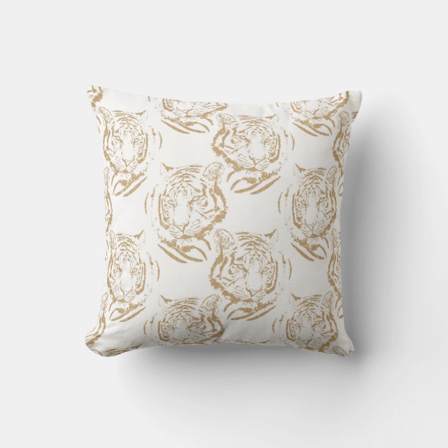 Elegant Gold Glitter Tiger Print White Design Cushion (Front)