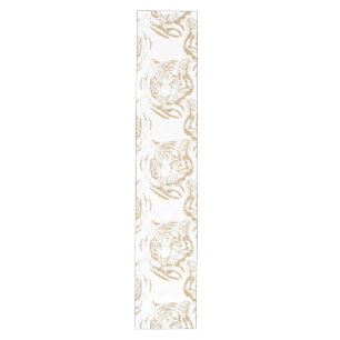 Elegant Gold Glitter Tiger Print White Design Medium Table Runner