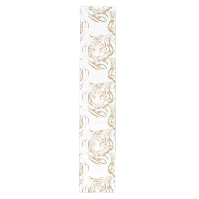 Elegant Gold Glitter Tiger Print White Design Medium Table Runner (Front)