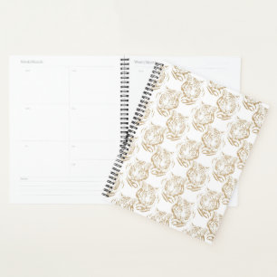 Elegant Gold Glitter Tiger Print White Design Planner