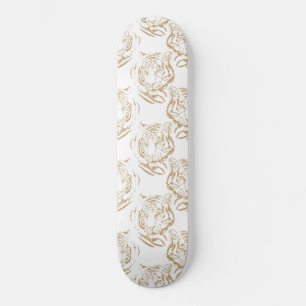 Elegant Gold Glitter Tiger Print White Design Skateboard