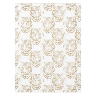 Elegant Gold Glitter Tiger Print White Design Tablecloth