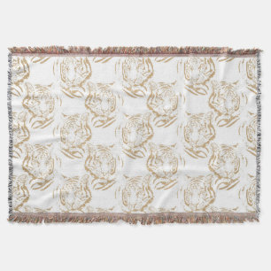Elegant Gold Glitter Tiger Print White Design Throw Blanket