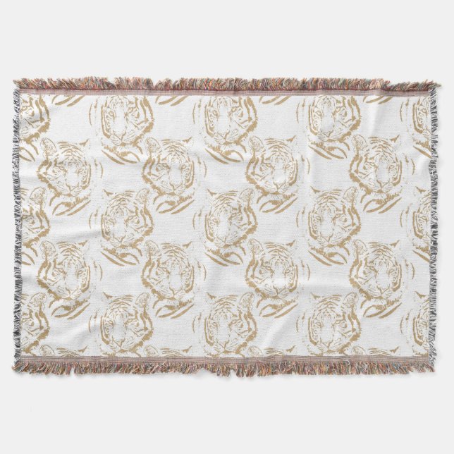 Elegant Gold Glitter Tiger Print White Design Throw Blanket (Front)