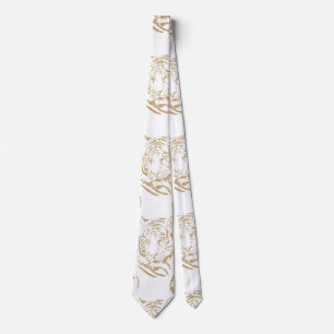 Elegant Gold Glitter Tiger Print White Design Tie