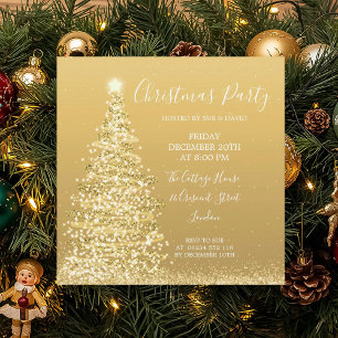 Elegant Gold Glitter Tree Christmas Party Invitation