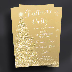 Elegant Gold Glitter Tree Christmas Party Invitation