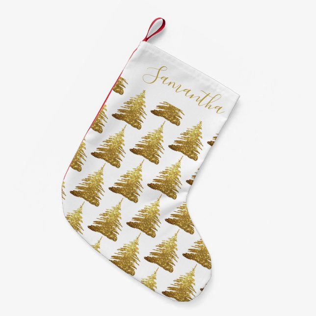 Elegant Gold Glitter Trees Name  Small Christmas Stocking (Front (Hanging))