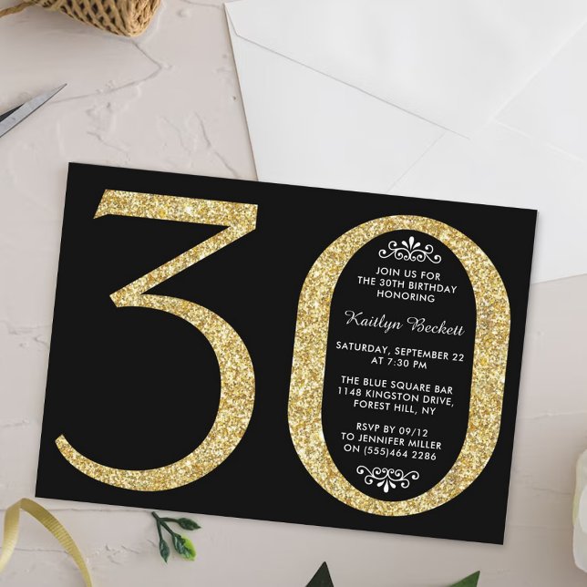 Elegant Gold Glitter Typography 30th Birthday Invitation (Creator Uploaded)