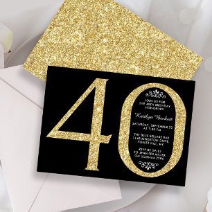 Elegant Gold Glitter Typography 40th Birthday Invitation