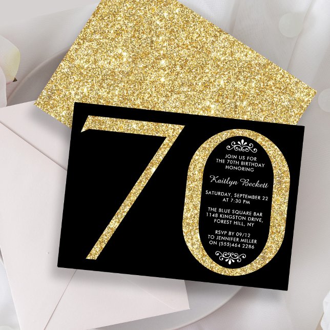 Elegant Gold Glitter Typography 70th Birthday Invitation (Creator Uploaded)