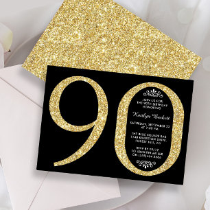 Elegant Gold Glitter Typography 90th Birthday Invitation