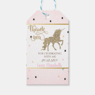 Elegant Gold Glitter Unicorn, Stars, Dots Gift Tags