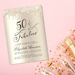 Elegant Gold Glitter Virtual 50th Birthday Party  Invitation<br><div class="desc">Celebrate her 50 years of sparkle with an elegant gold glitter birthday party invitation 🎉 🎂 🥂 Elegant and chic personalised 50th virtual birthday party invitation featuring "50 & Fabulous" written in a stylish script against a champagne gold faux foil background, with gold faux glitter dripping from the top. You...</div>