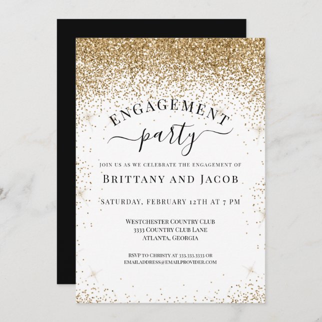 Elegant Gold Glitter Wedding Engagement Party Invitation (Front/Back)