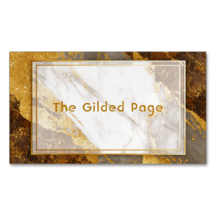 Elegant Gold Glitter White Black Marble Frame Magnetic Business Card