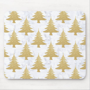 Elegant Gold Glitter & White Marble Christmas Tree Mouse Pad