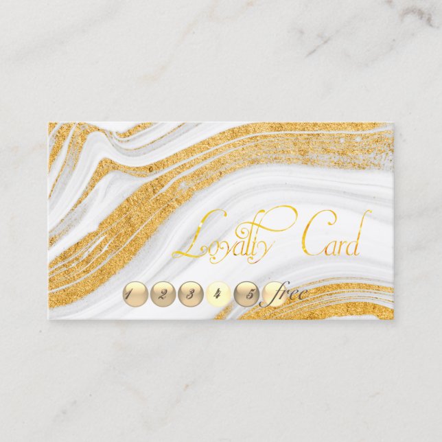 Elegant ,Gold Glitter White Marble Loyalty Card (Front)