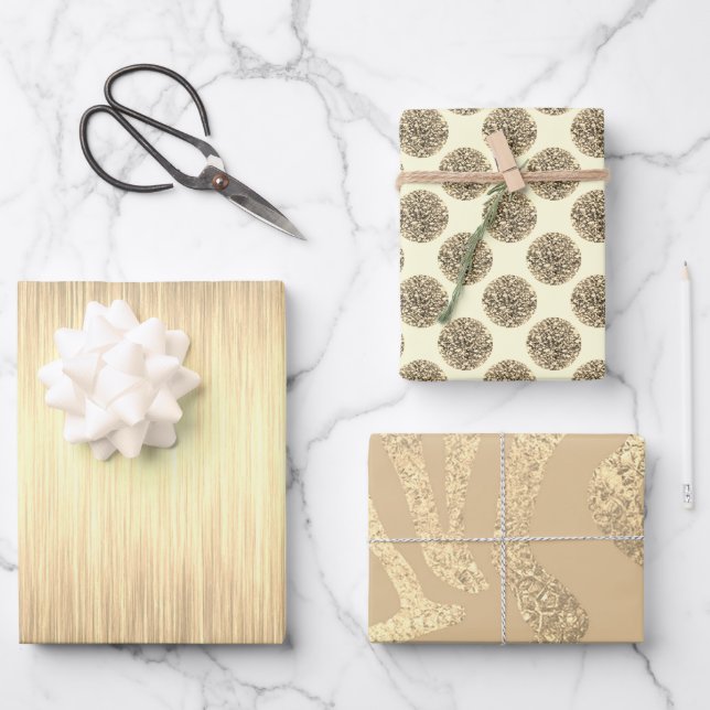 Elegant Gold Glitter Wrapping Paper Sheet (Front)