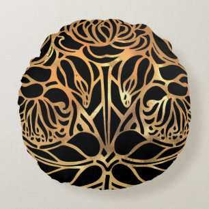 Elegant Gold Glitter Zebra black Animal Print  Round Cushion