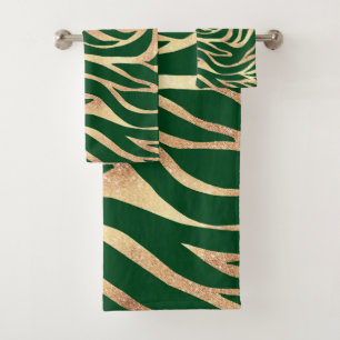 Elegant Gold Glitter Zebra Green Animal Print Bath Towel Set
