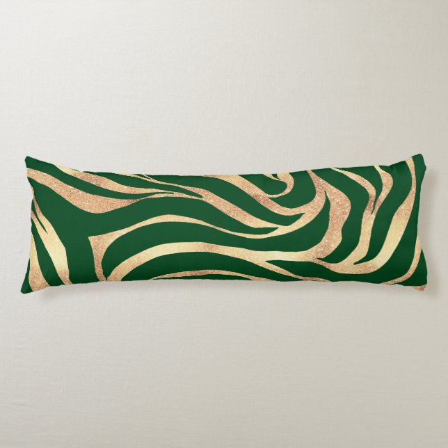Elegant Gold Glitter Zebra Green Animal Print Body Cushion (Front)
