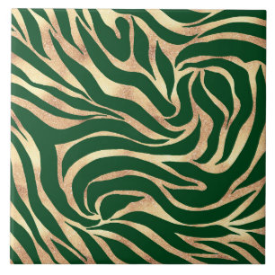 Elegant Gold Glitter Zebra Green Animal Print Ceramic Tile