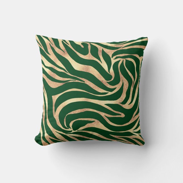 Elegant Gold Glitter Zebra Green Animal Print Cushion (Front)