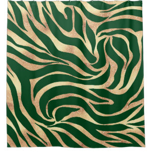 Elegant Gold Glitter Zebra Green Animal Print Shower Curtain