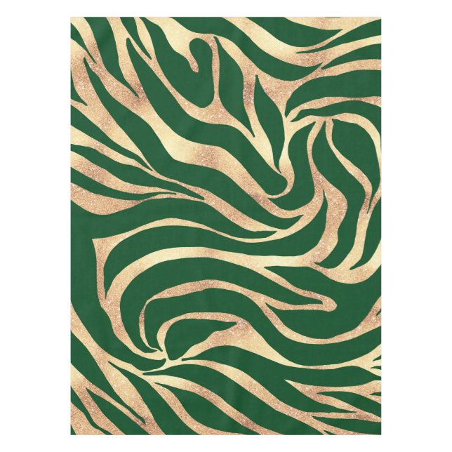 Elegant Gold Glitter Zebra Green Animal Print Tablecloth (Front)