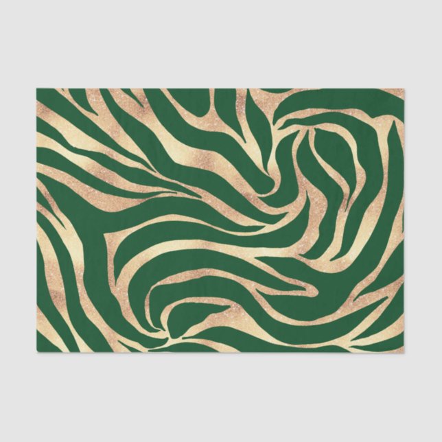 Elegant Gold Glitter Zebra Green Animal Print Tissue Paper (Front)
