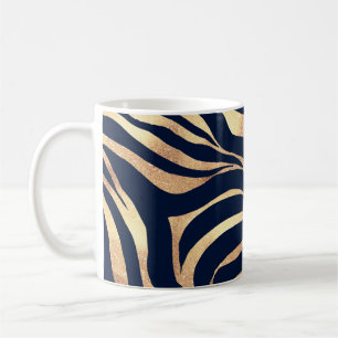 Elegant Gold Glitter Zebra Nay-Blue Animal Print Coffee Mug
