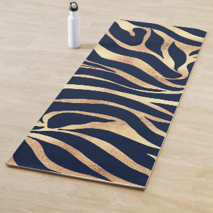 Elegant Gold Glitter Zebra Nay-Blue Animal Print Yoga Mat