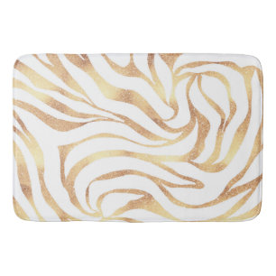Elegant Gold Glitter Zebra White Animal Print Bath Mat
