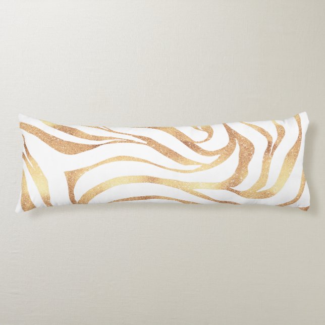 Elegant Gold Glitter Zebra White Animal Print Body Cushion (Front)