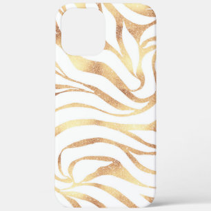 Elegant Gold Glitter Zebra White Animal Print iPhone 12 Pro Max Case
