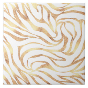 Elegant Gold Glitter Zebra White Animal Print Ceramic Tile