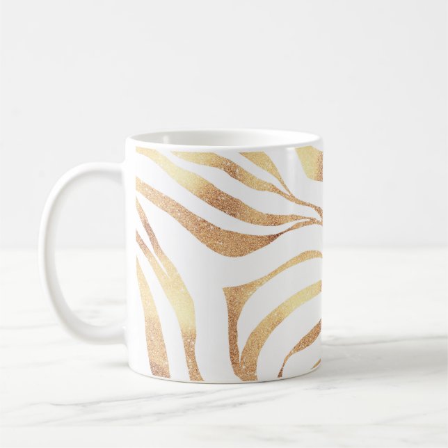 Elegant Gold Glitter Zebra White Animal Print Coffee Mug (Left)