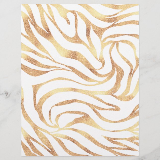 Elegant Gold Glitter Zebra White Animal Print Custom Letterhead (Front)
