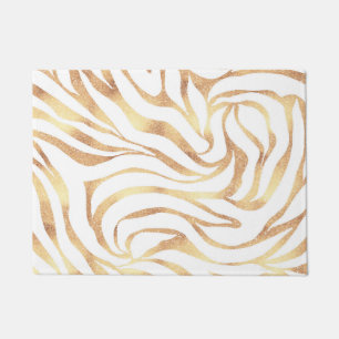 Elegant Gold Glitter Zebra White Animal Print Doormat
