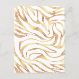 Elegant Gold Glitter Zebra White Animal Print Holiday Postcard